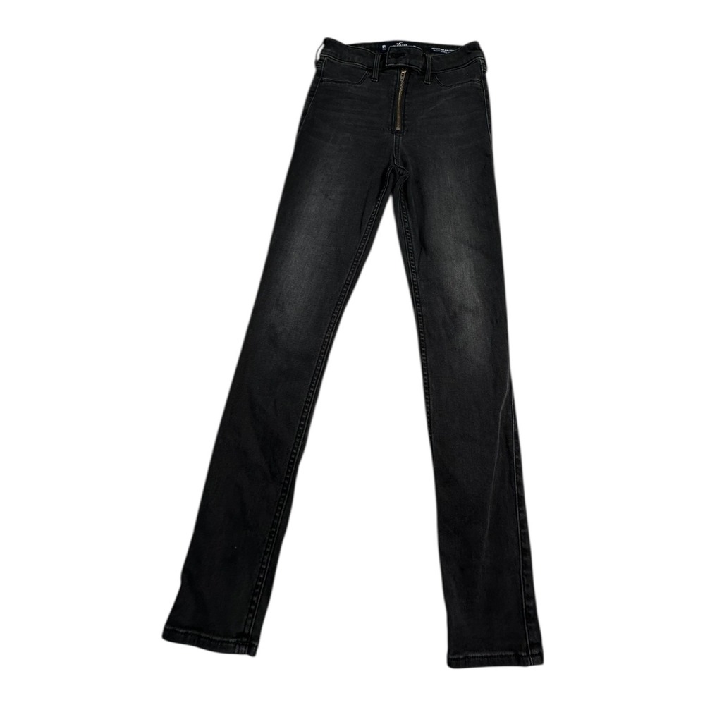 Hollister High Rise Crop‎ Jean Legging Black Washed Womens Size 24W 26L Zip Fly